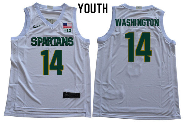 Youth Michigan State Spartans #14 Brock Washington NCAA Nike Authentic White 2020 College Stitched Basketball Jersey SO41Z37UD